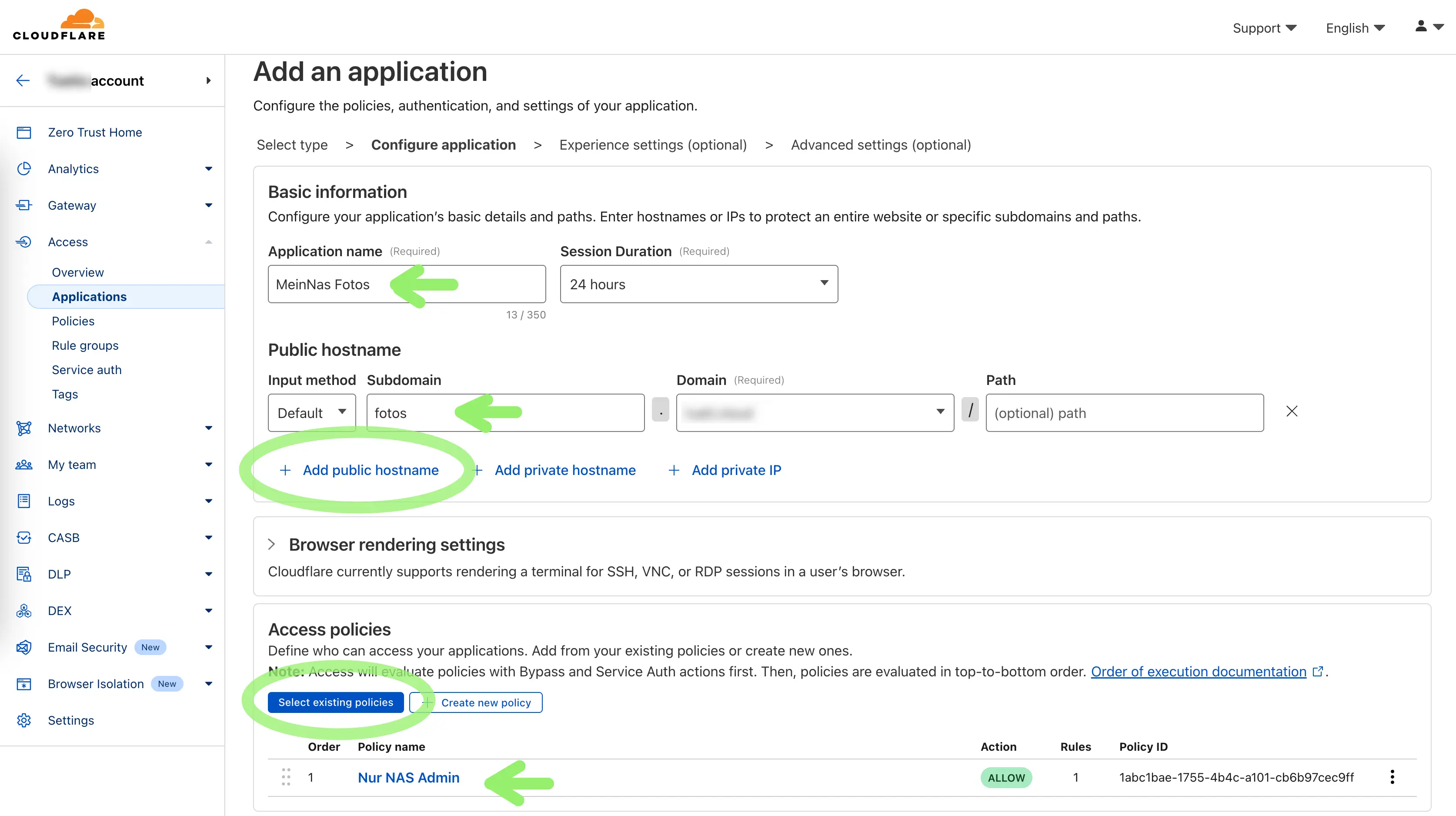 Beispiel einer Cloudflare Access Application