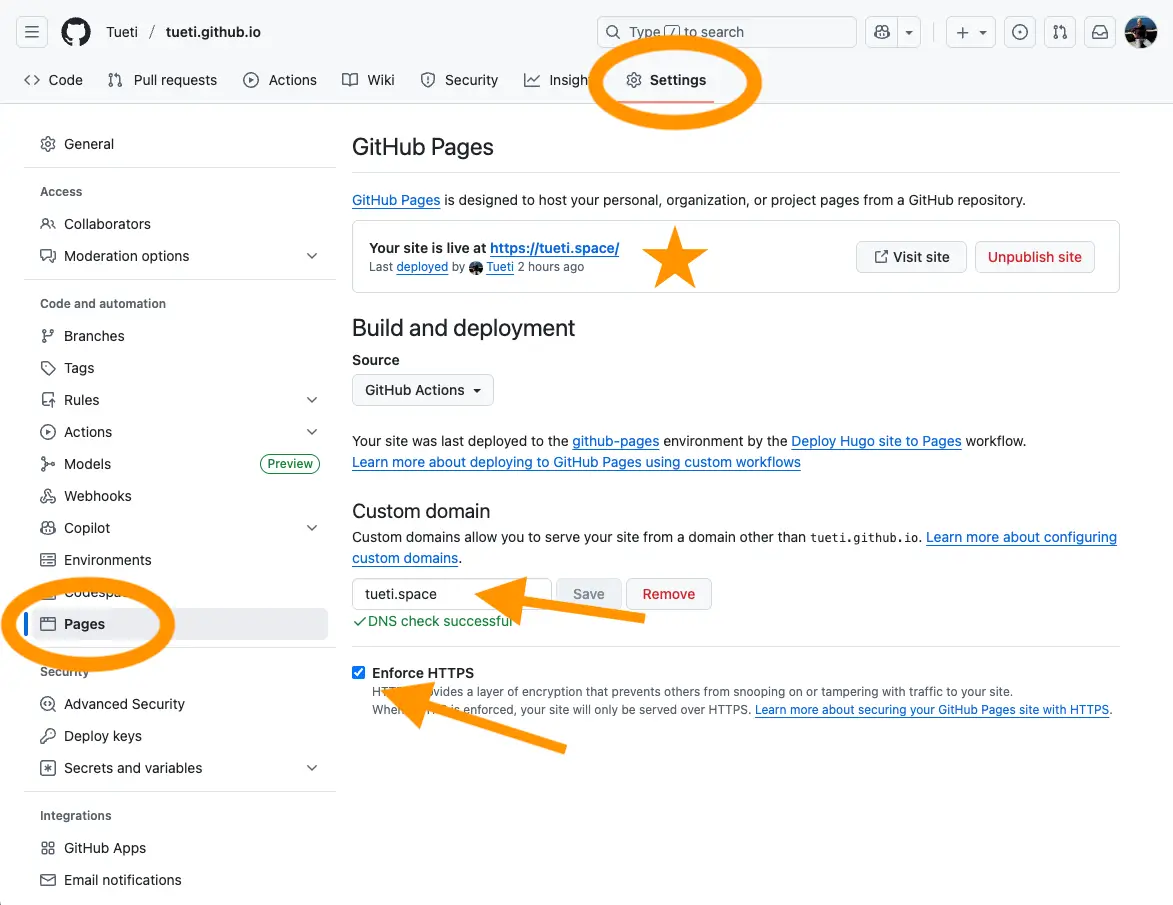 So sollte das Ergebnis am Ende aussehen ‘Die Einrichtung der eigenen Domain bei GitHub’