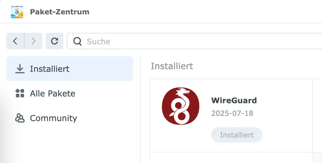 Die WireGuard nach erfolgreicher Installation im Paketzentrum