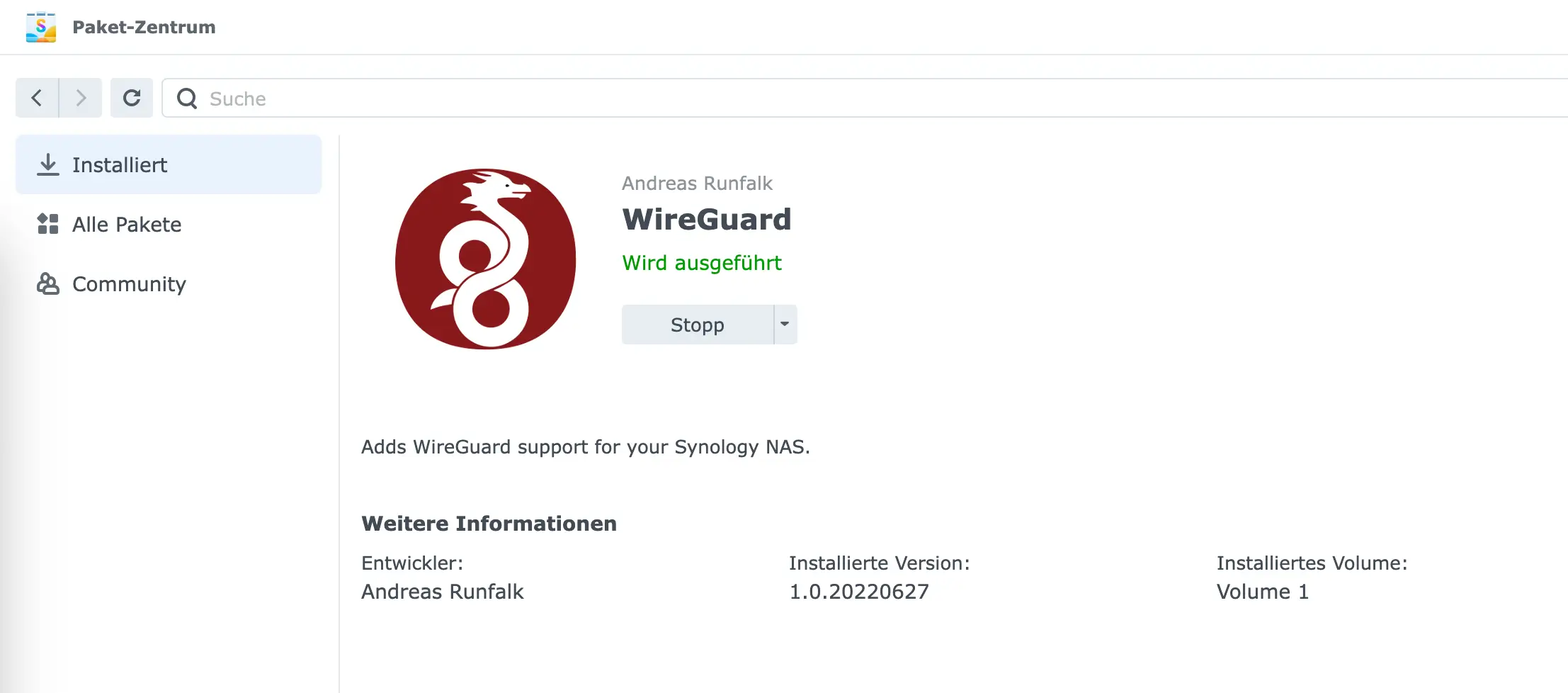 Die WireGuard App wird ausgeführt