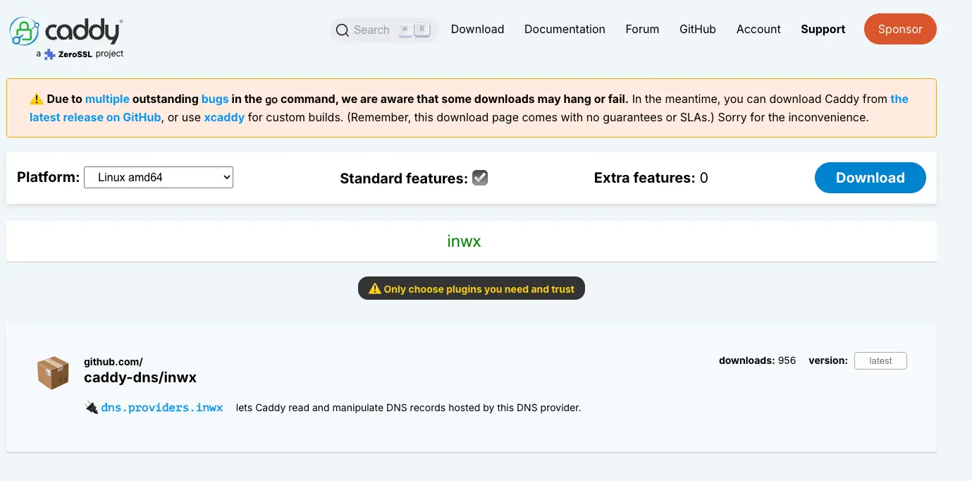 Das Download Center von Caddy mit der Suche nach INWX “Das Download Center von Caddy mit der Suche nach INWX”