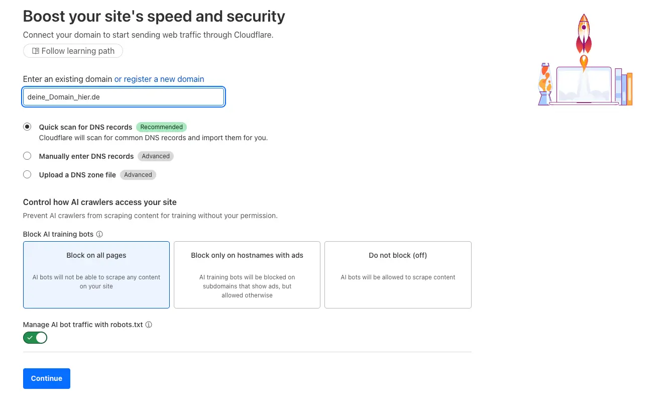 Eine Domain bei Cloudflare hinzufügen