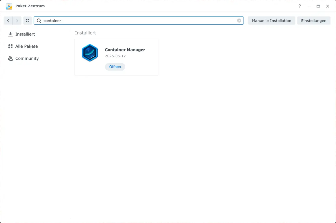 Der Container Manager im Paket-Zentrum