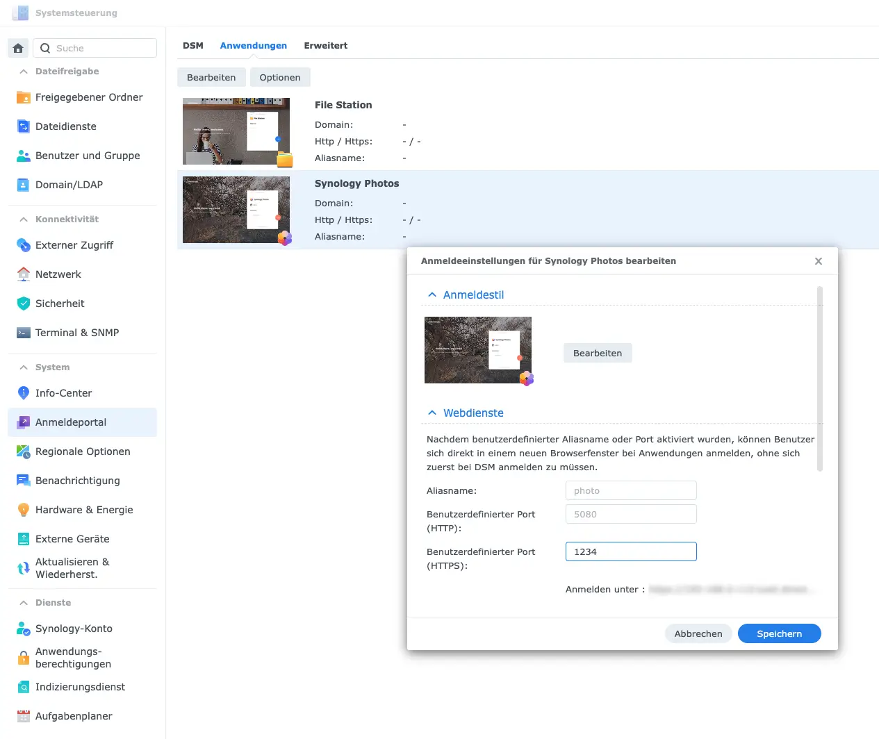 Beispiel für die Portkonfiguration von Synology Photos