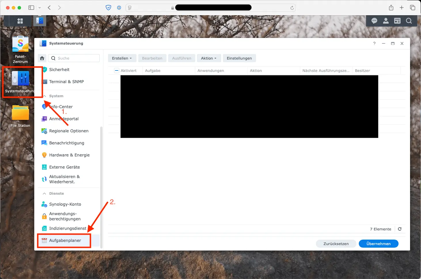 Screenshot des Aufgabenplaners von Synology