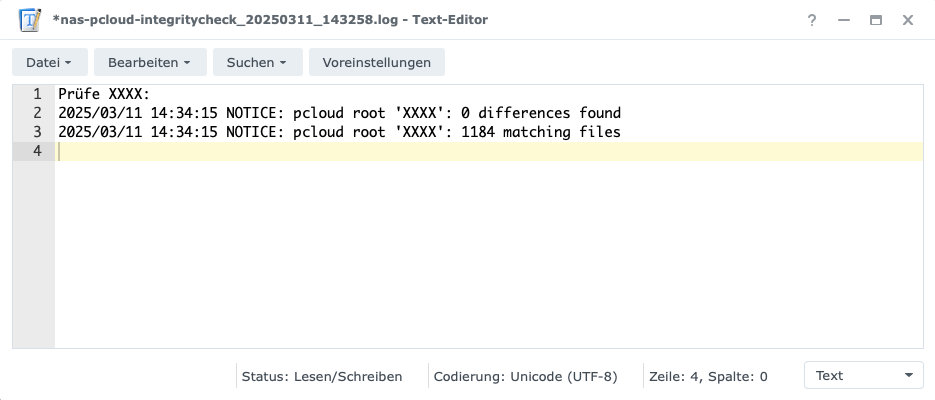 Screenshot des Integrity Check Ergebnisses